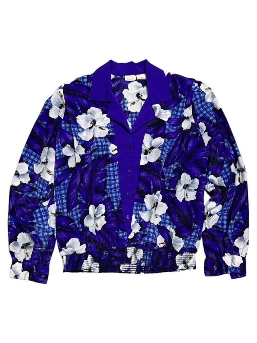 ALIA VINTAGE 90s Floral Purple Lightweight Business Casual Blouse Shirt Medium